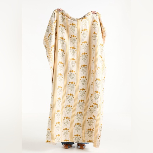 Anthropologie gauze cotton Sherpa floral printed throw blanket - Picture 2 of 6